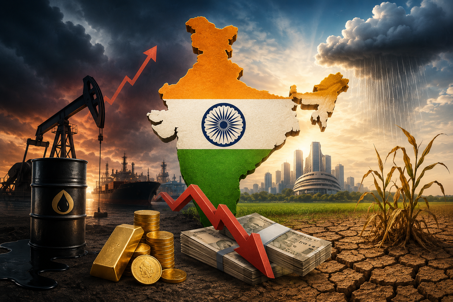 India Faces Economic Pressure From Oil, Forex, and Rain